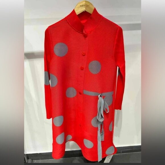 Red Polka Dot Coat with Gray Accents - Picture 2 of 3